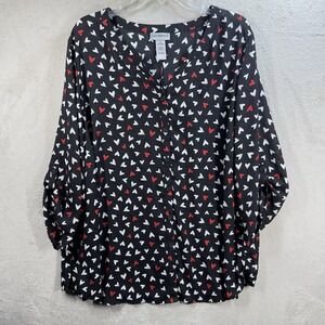Catherines Heart Blouse‎ Button Up 2X 22/24W Roll Tab Sleeve Holidays Valentine